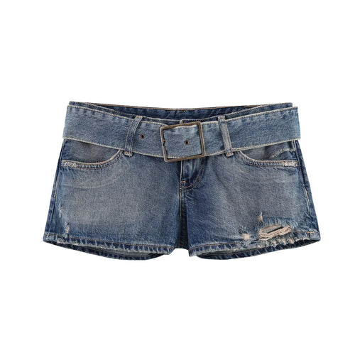 Damen modische Destroyed Denim-Shorts mit verstellbarem Gürtel Drune