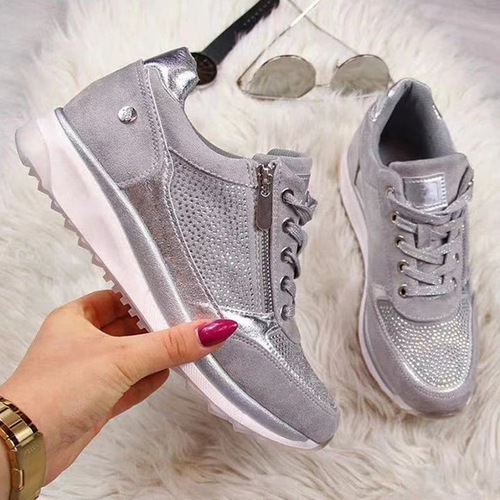 Damen Sneaker mit Keilsohle, Reißverschluss und Metallic-Details Drune