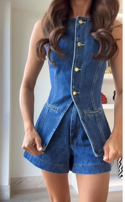 Damen Denim Overall mit schickem Schnitt und Knopfdetails Drune