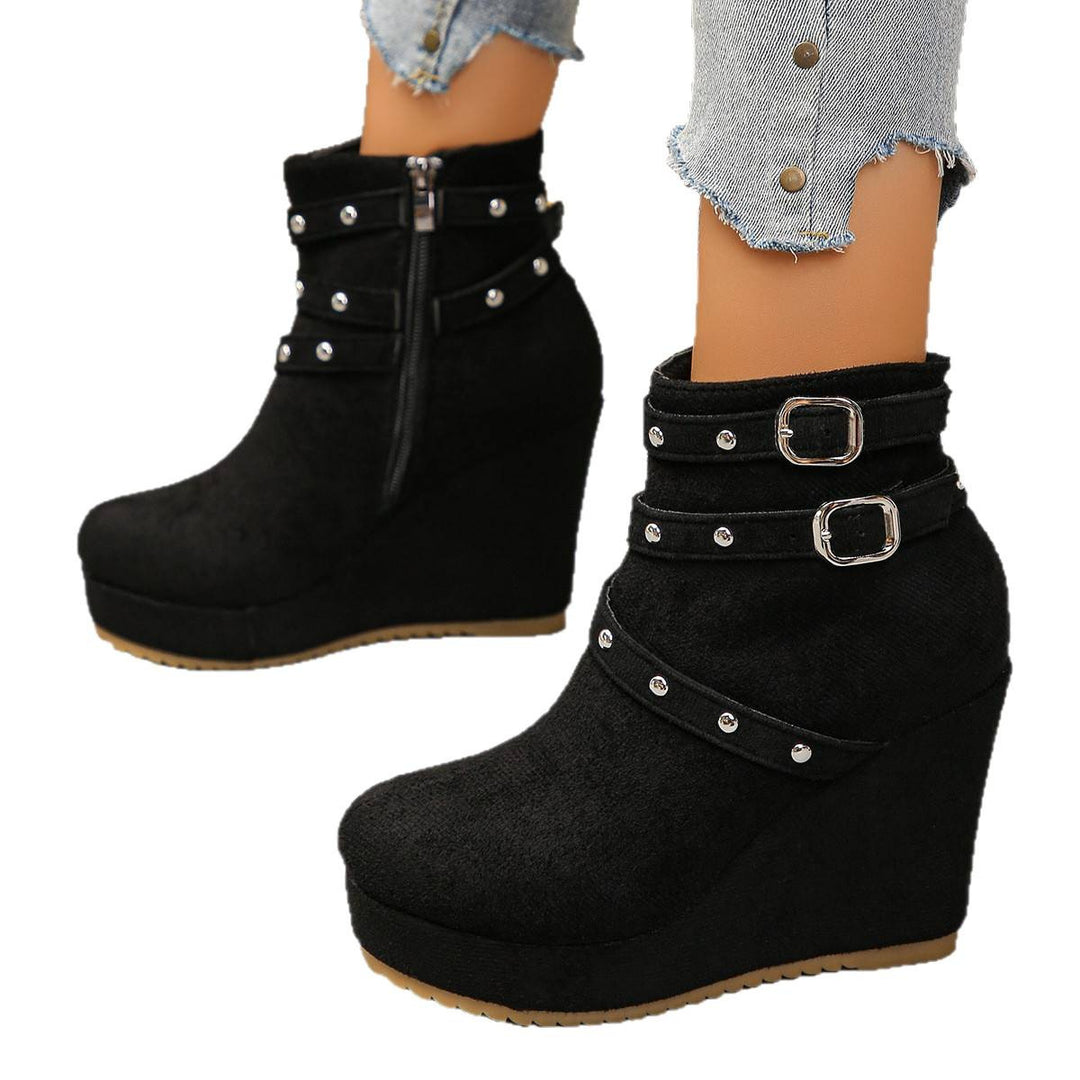 Damen Wedge-Stiefeletten mit Schnallen- und Glitzer-Details Drune