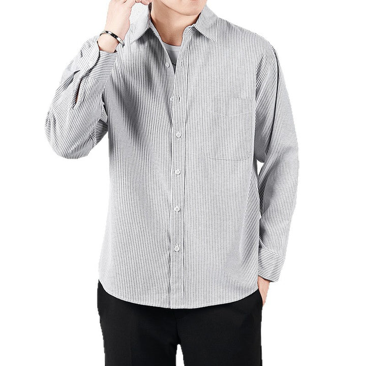 Herren Gestreiftes Oversize-Freizeithemd aus Baumwollmischung mit Brusttasche Drune