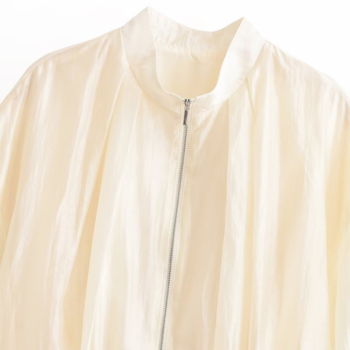 Damen Leichtes Cropped-Blouson aus Satinoptik mit Stehkragen und Elastiksaum Drune