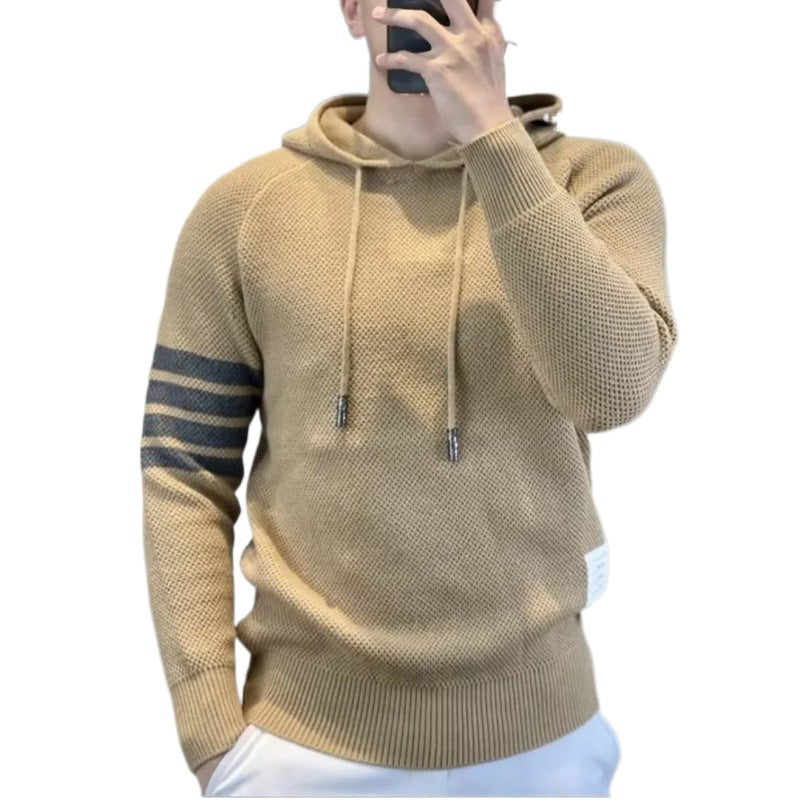 Herren Sportlicher Strickpullover mit Kapuze und Streifen Drune