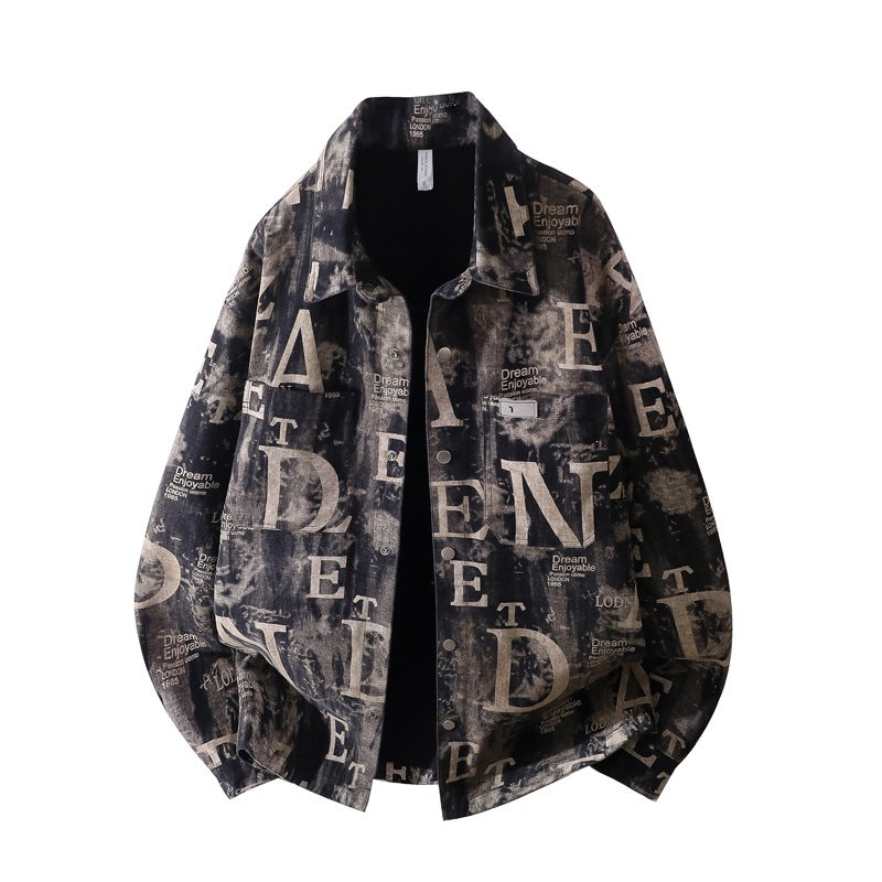 Herren Oversize-Jeansjacke im Used-Print mit Druckknopffront Drune