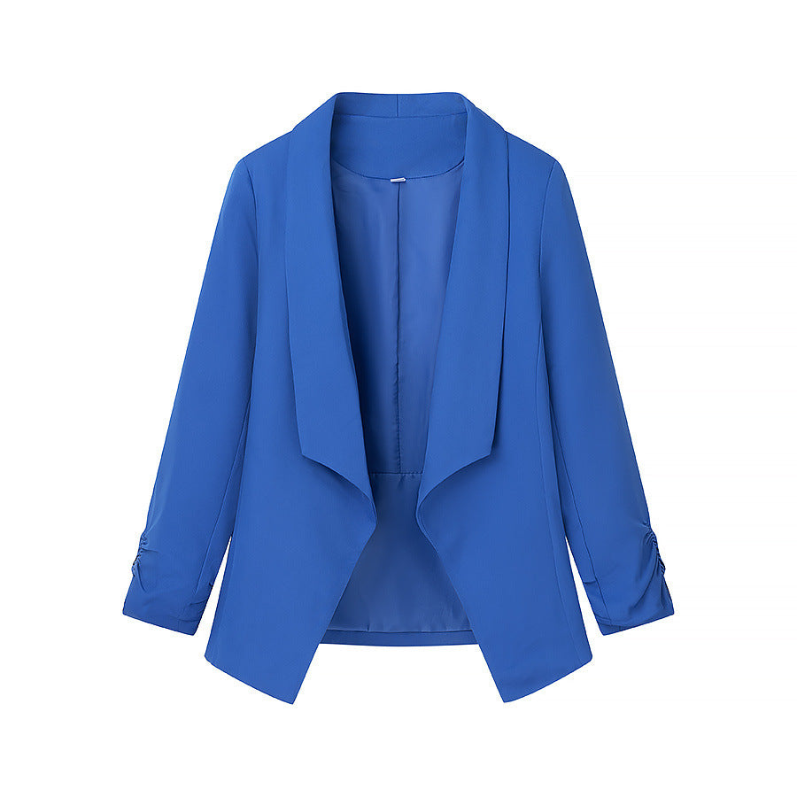 Damen nan locker fallende Waterfall-Blazerjacke mit gerafften Ärmelabschlüssen Drune