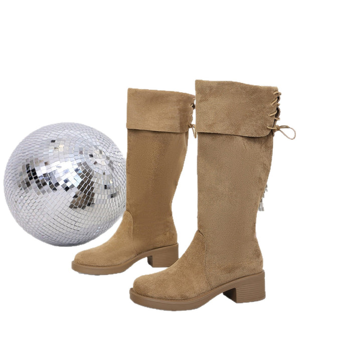 Damen Elegante Overknee-Stiefel aus Wildlederimitat Drune
