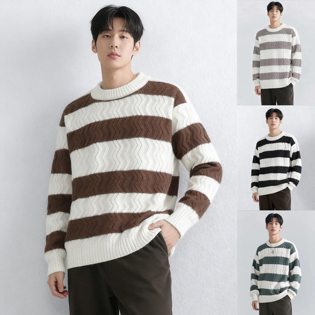 Herren Grobstrickpullover mit Wellenmuster Drune
