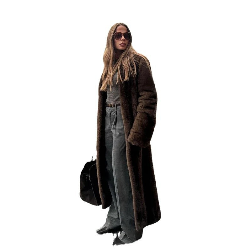 Damen Luxuriöser Kunstfellmantel mit weitem Schnitt und eleganten Details Drune