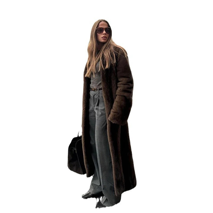 Damen Luxuriöser Kunstfellmantel mit weitem Schnitt und eleganten Details Drune