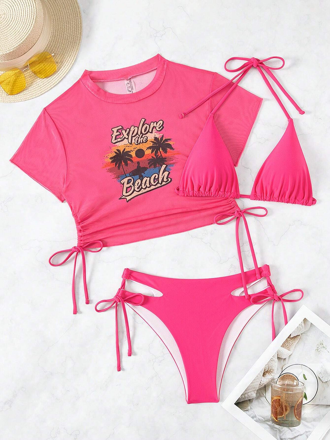 Damen Zweiteiliges Bikini-Set mit modischem Crop-Top und Schnittdetails Drune