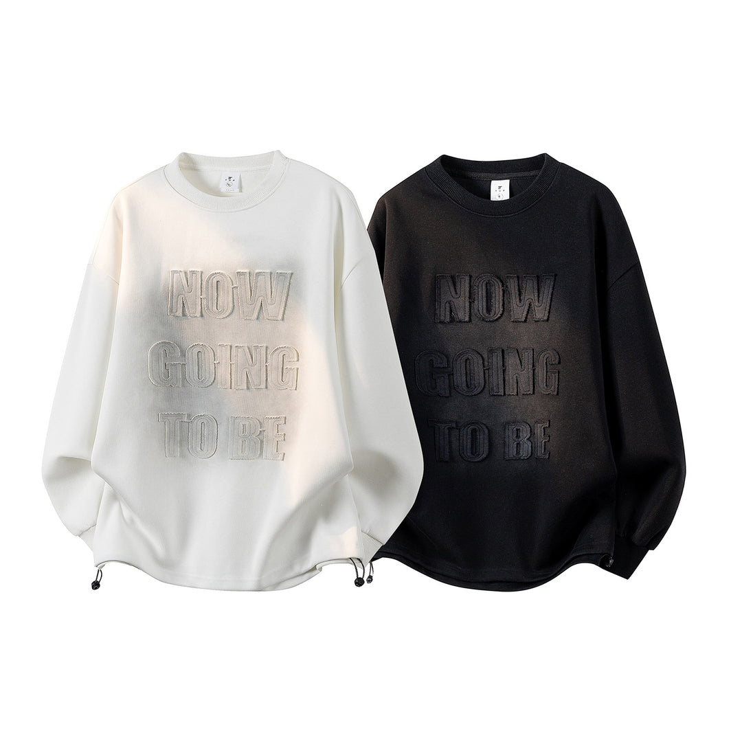 Damen Oversize-Sweatshirt mit gesticktem Schriftzug, abgerundetem Saum & überschnittener Schulter Drune