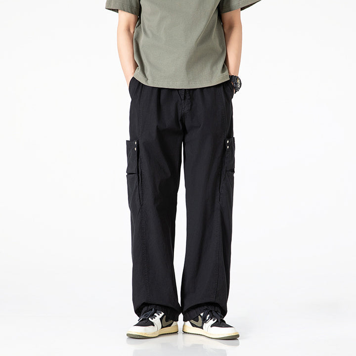 Herren Weite Nylon-Cargo-Hose im Utility-Stil mit seitlichen Klappentaschen Drune