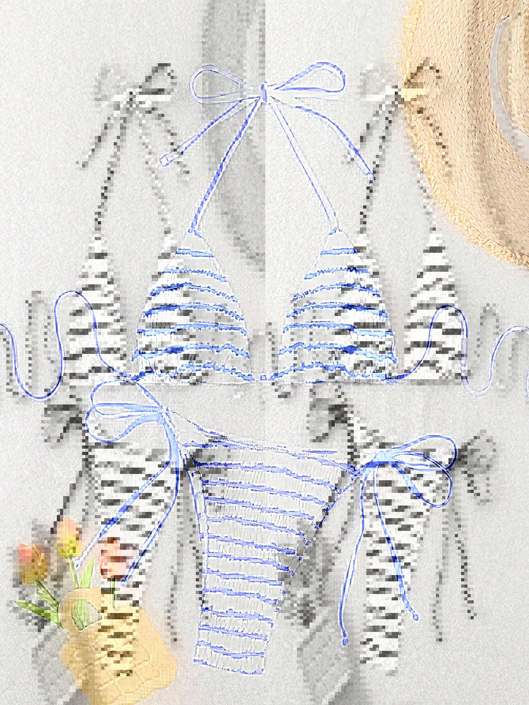 Damen Triangel-Bikini mit feinem Streifenmuster und raffinierten Bindebändern Drune
