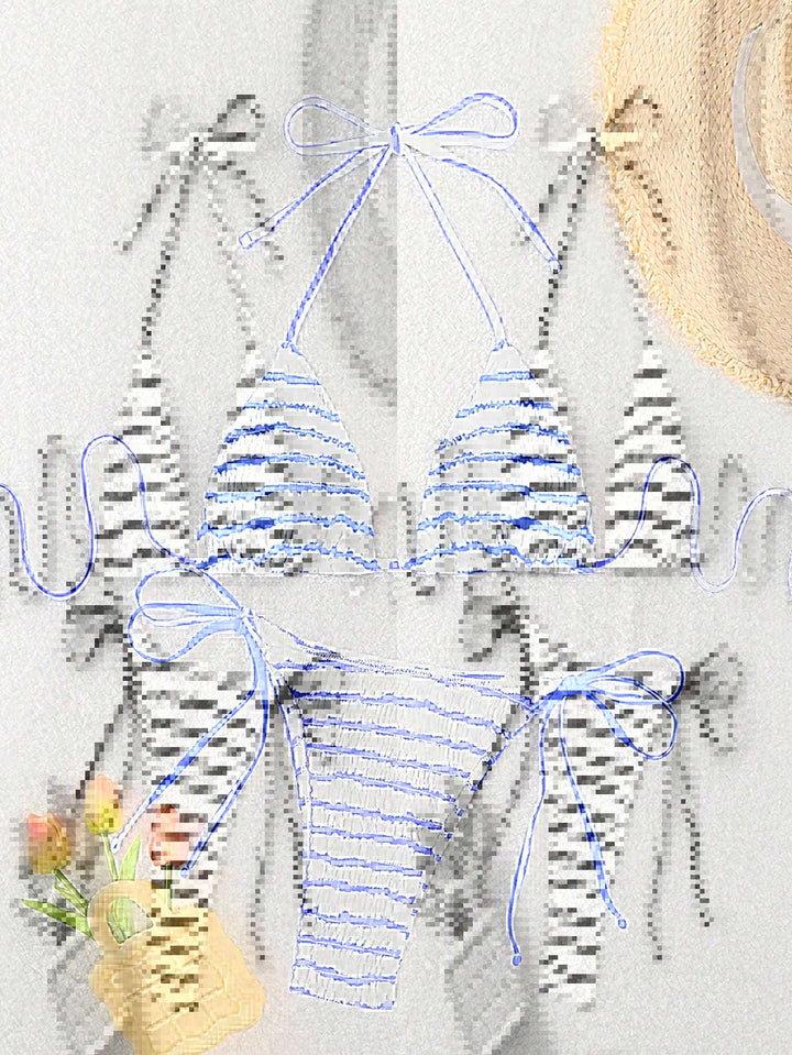 Damen Triangel-Bikini mit feinem Streifenmuster und raffinierten Bindebändern Drune