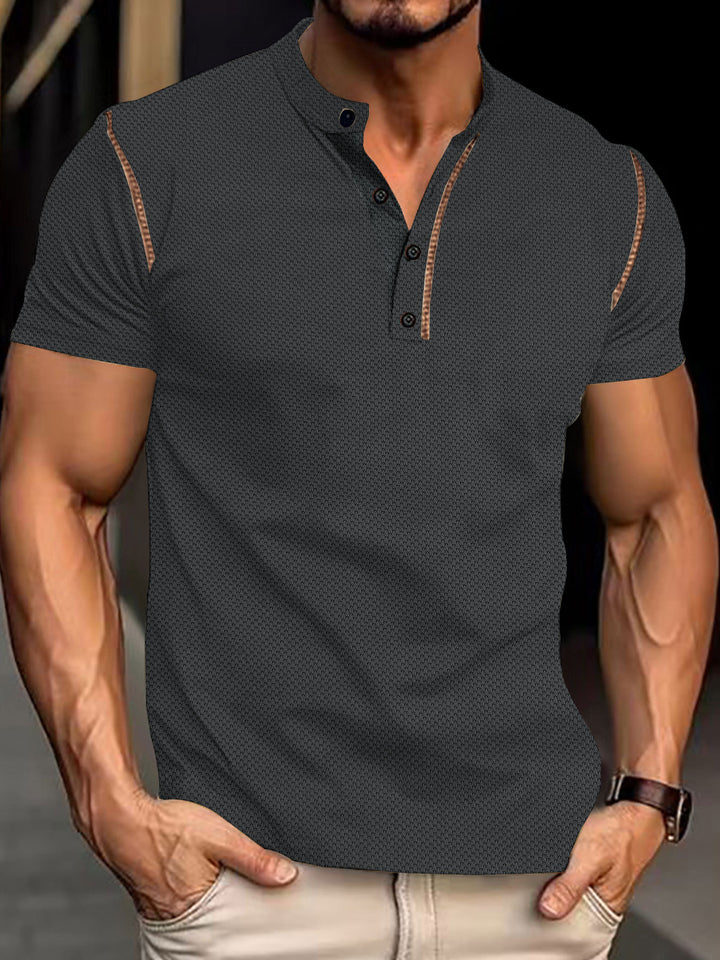 Herren nan tailliertes Struktur-Poloshirt mit Stehkragen und Zierpaspel Drune