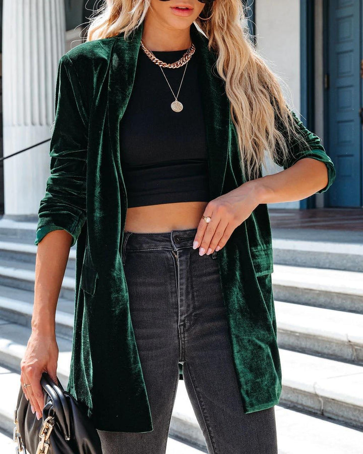 Damen Elegant geschnittener Velours-Blazer mit Taschen Drune