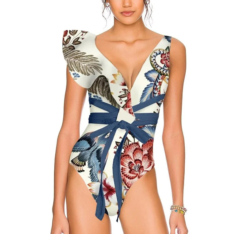 Damen Badeanzug-Set mit floralen Rüschen und taillierter Shorts Drune