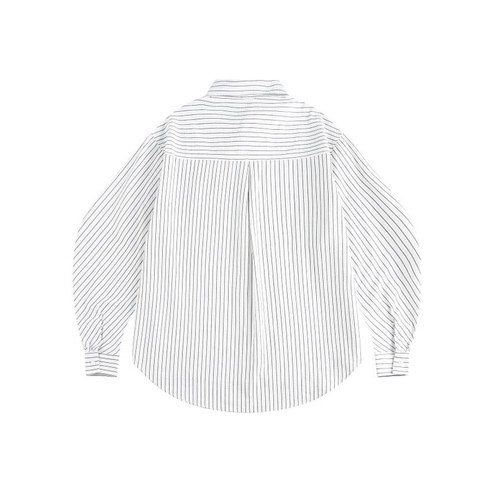 Damen Oversize-Hemdbluse mit feinem Nadelstreifen, Ballonärmeln und abgerundetem Saum Drune