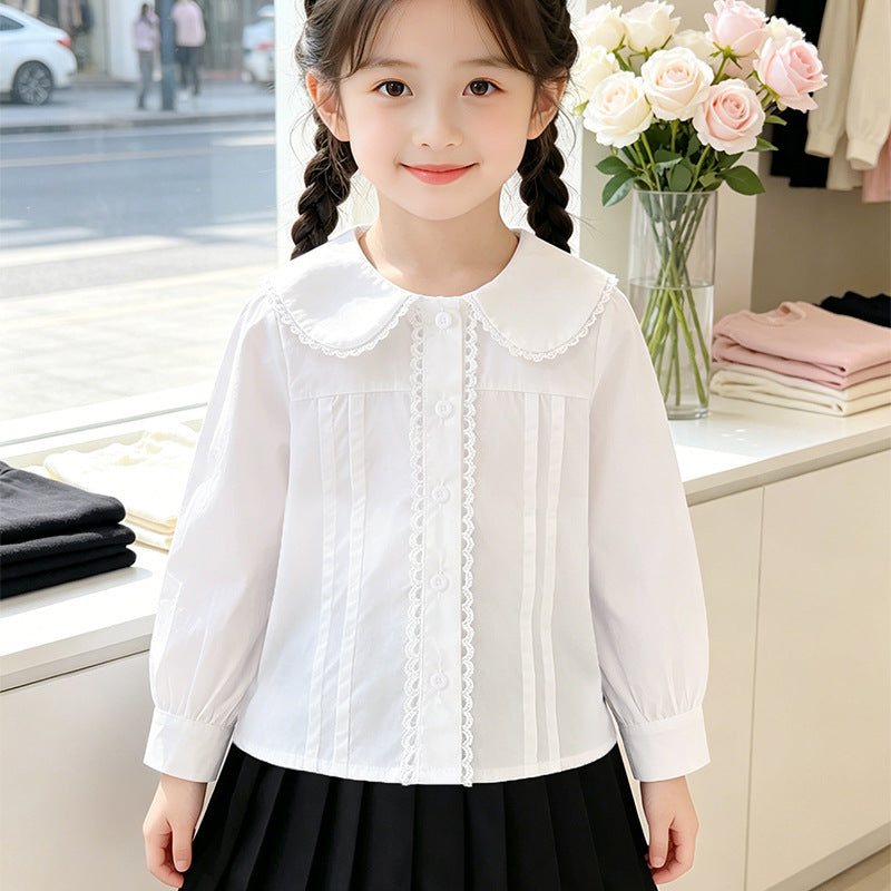 Mädchen Bluse mit Rüschendetails und klassischem Kragen Drune