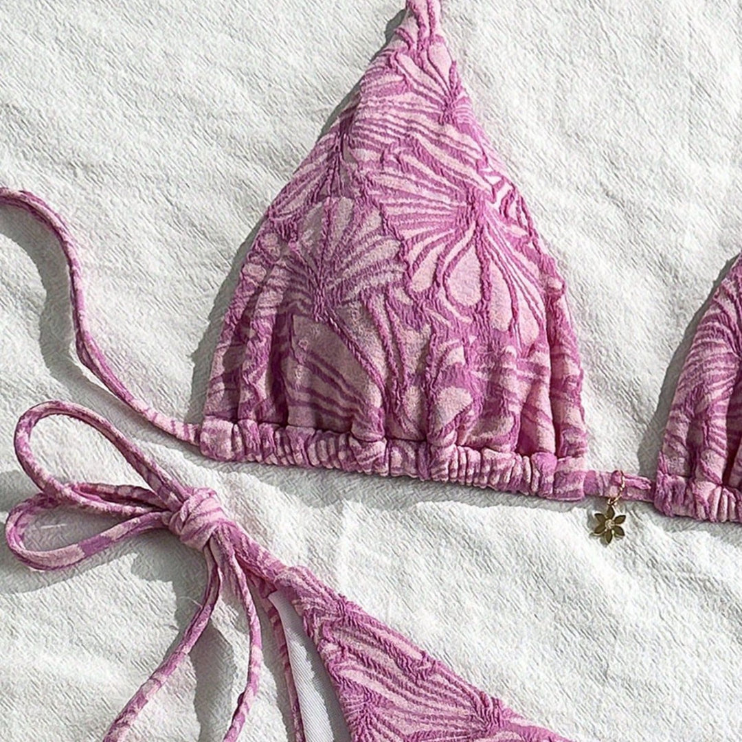 Damen Triangel-Bikini mit floralem Design und verspielten Bindebändern Drune