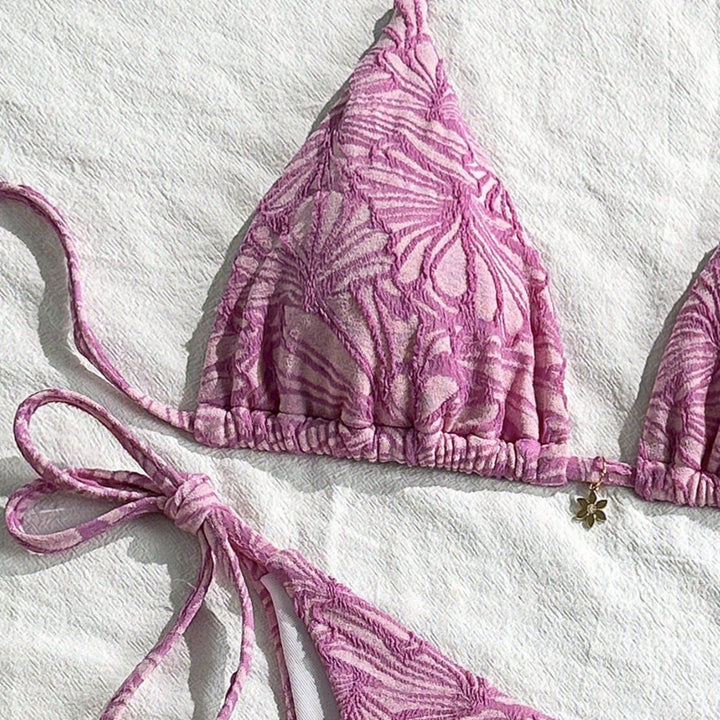 Damen Triangel-Bikini mit floralem Design und verspielten Bindebändern Drune