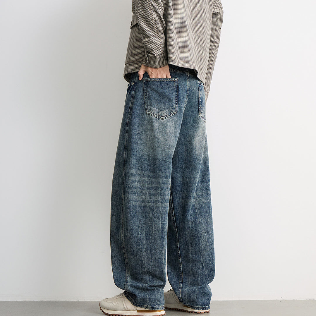 Herren weite Balloon-Jeans mit extra weitem Bein, tiefem Schritt und authentischer Used-Waschung Drune