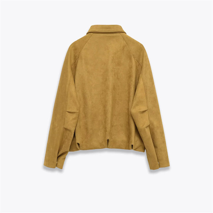 Damen nan cropped Wildlederoptik Bomberjacke mit verdecktem Reißverschluss und tailliertem Gummizugsaum Drune