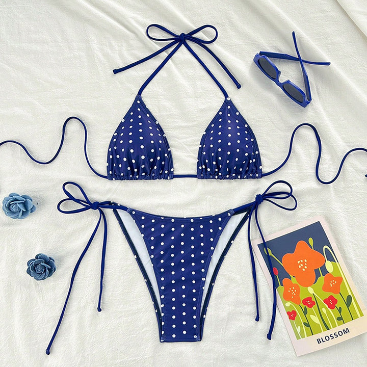 Damen Triangel-Bikini mit verspieltem Punktenmuster und verstellbarem Bund Drune
