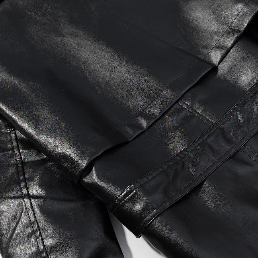 Damen nan langer veganer Trenchcoat aus Lederimitat mit Taillengürtel und Epauletten Drune