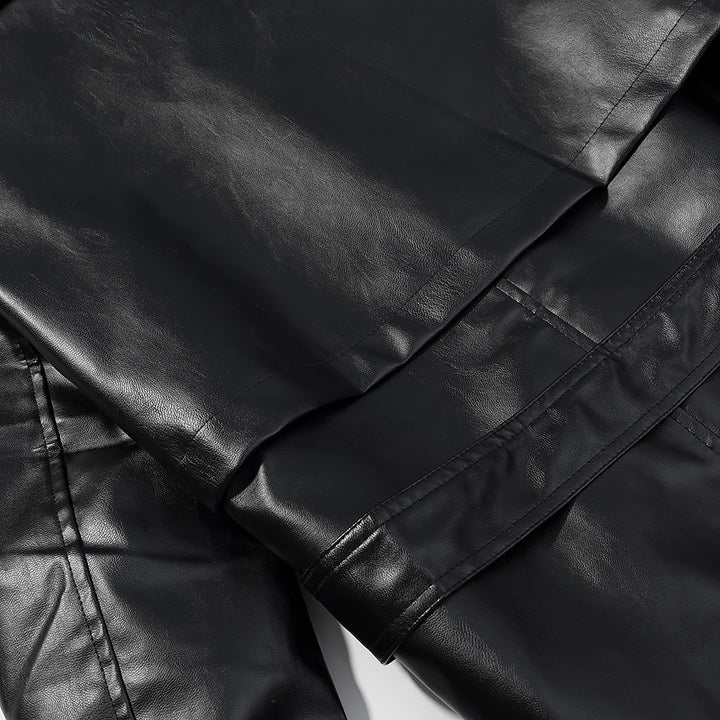 Damen nan langer veganer Trenchcoat aus Lederimitat mit Taillengürtel und Epauletten Drune