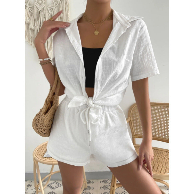 Damen Chice Loungewear-Kombination bestehend aus leichtem, atmungsaktivem Hemd und Shorts Drune