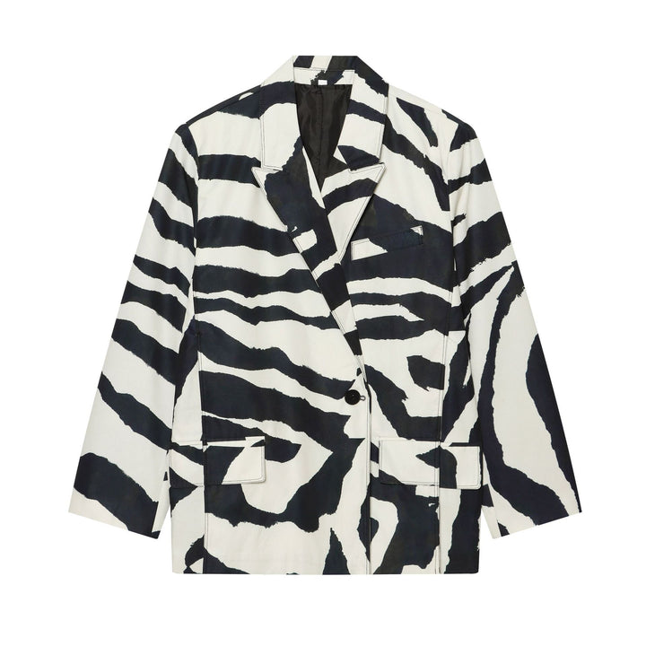 Damen nan oversized Zebra-Print Blazer mit Schalkragen, Ein-Knopf-Verschluss und aufgesetzten Pattentaschen Drune
