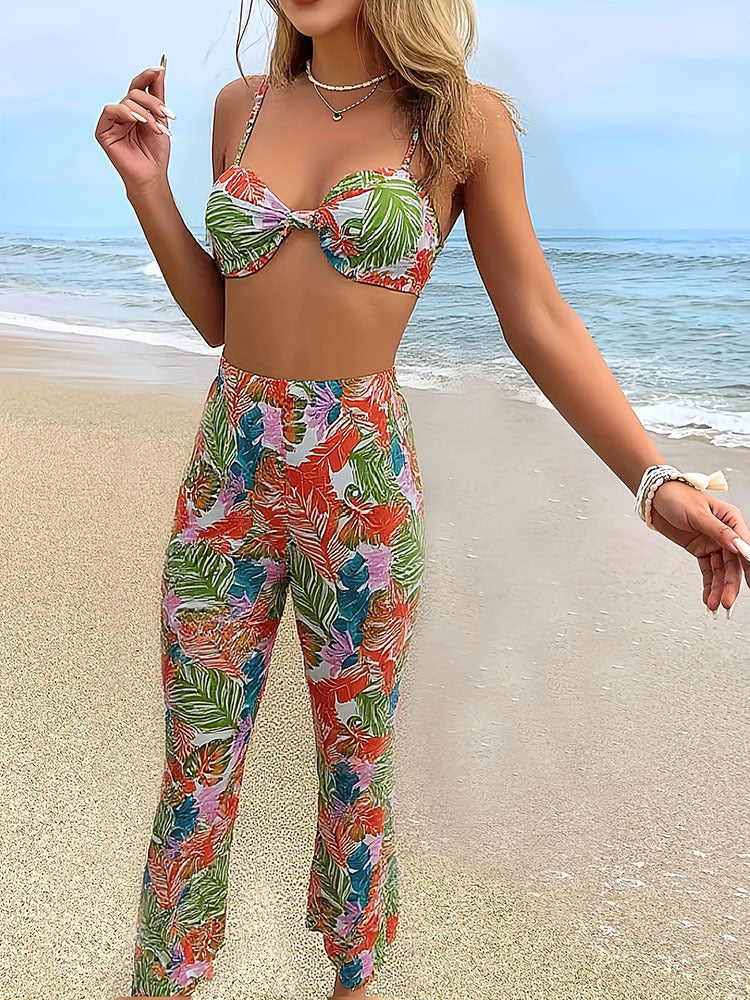 Damen Bikini-Oberteil und Palazzo-Hose Set Drune