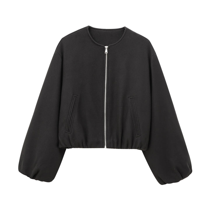 Damen Kurzer Wollmix-Bomber mit Rundhals, Reißverschluss und elastischem Saum Drune