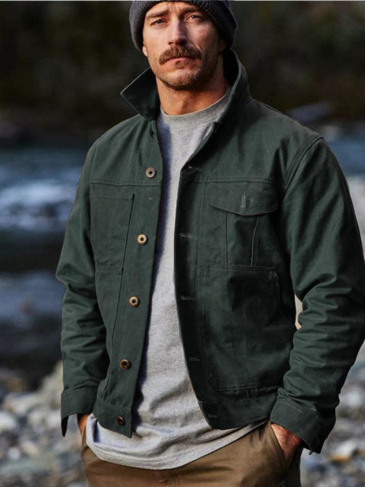 Herren robuste Utility-Jacke mit praktischen Taschen und hohem Kragen Drune