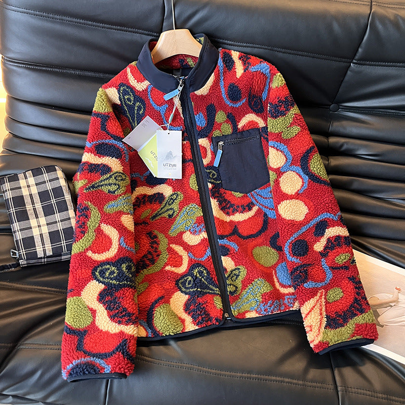 Damen farbenfrohe Fleecejacke mit hohem Kragen und praktischen Taschen Drune