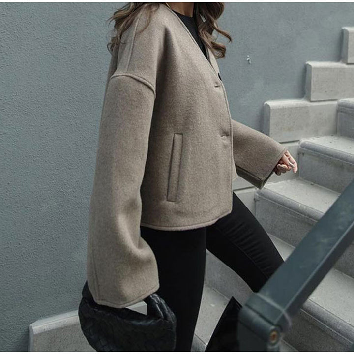Damen Designer-Wolljacke im Oversized-Stil mit praktischen Taschen Drune