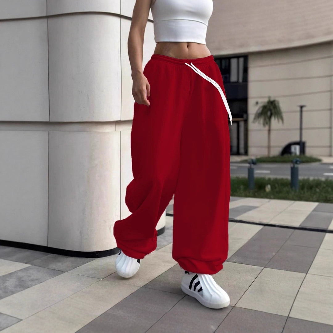 Damen nan weite Baggy-Jogginghose mit hohem Komfortbund, Kordelzug und elastischen Knöchelbündchen Drune