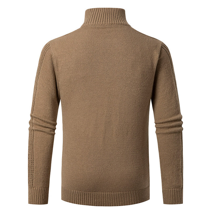 Herren Gestrickter Halbzip-Rollkragenpullover mit Zopfmuster und Rippbündchen Drune