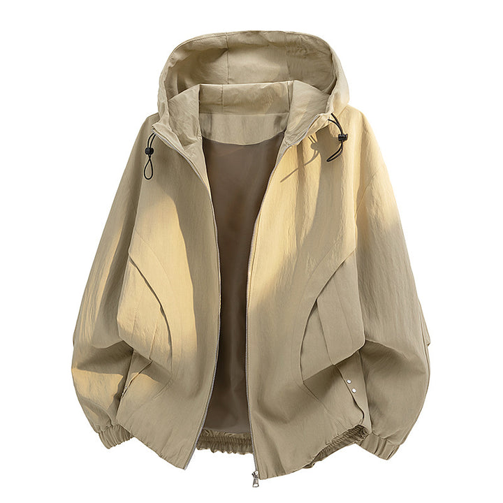 Unisex windabweisende Oversize-Kapuzenjacke aus Microfaser mit elastischem Saum Drune