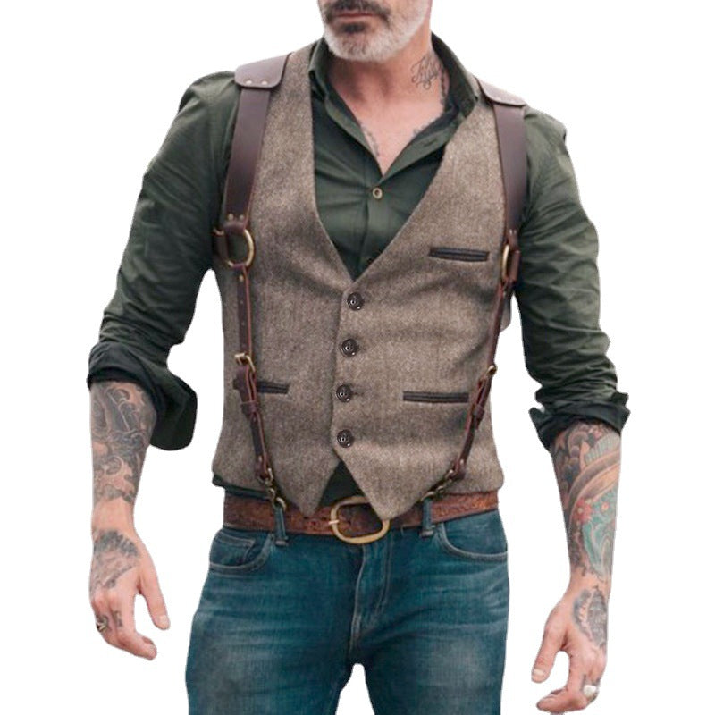 Herren elegante Anzugweste mit Kontrastdetails Drune
