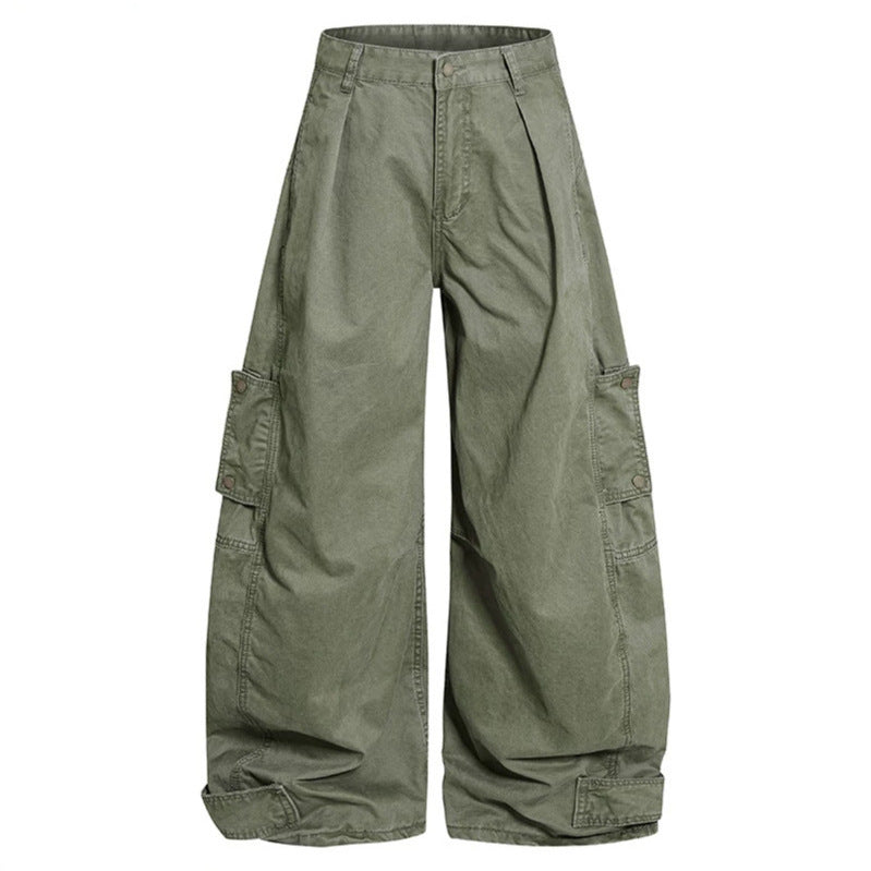 Damen weite Cargo‑Culotte‑Hose mit hoher Taille, Ballon‑Bein und aufgesetzten Klappentaschen Drune