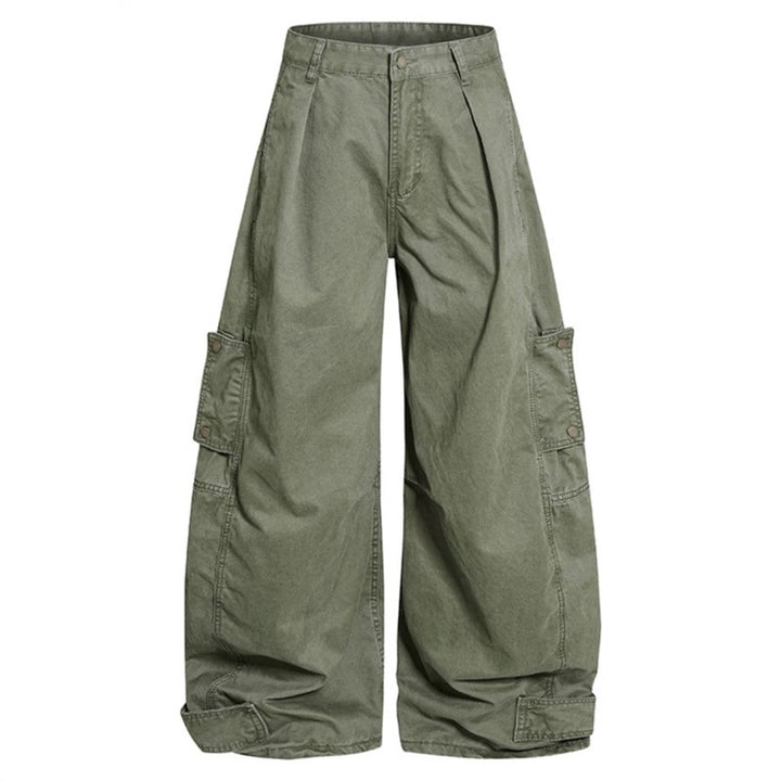 Damen weite Cargo‑Culotte‑Hose mit hoher Taille, Ballon‑Bein und aufgesetzten Klappentaschen Drune