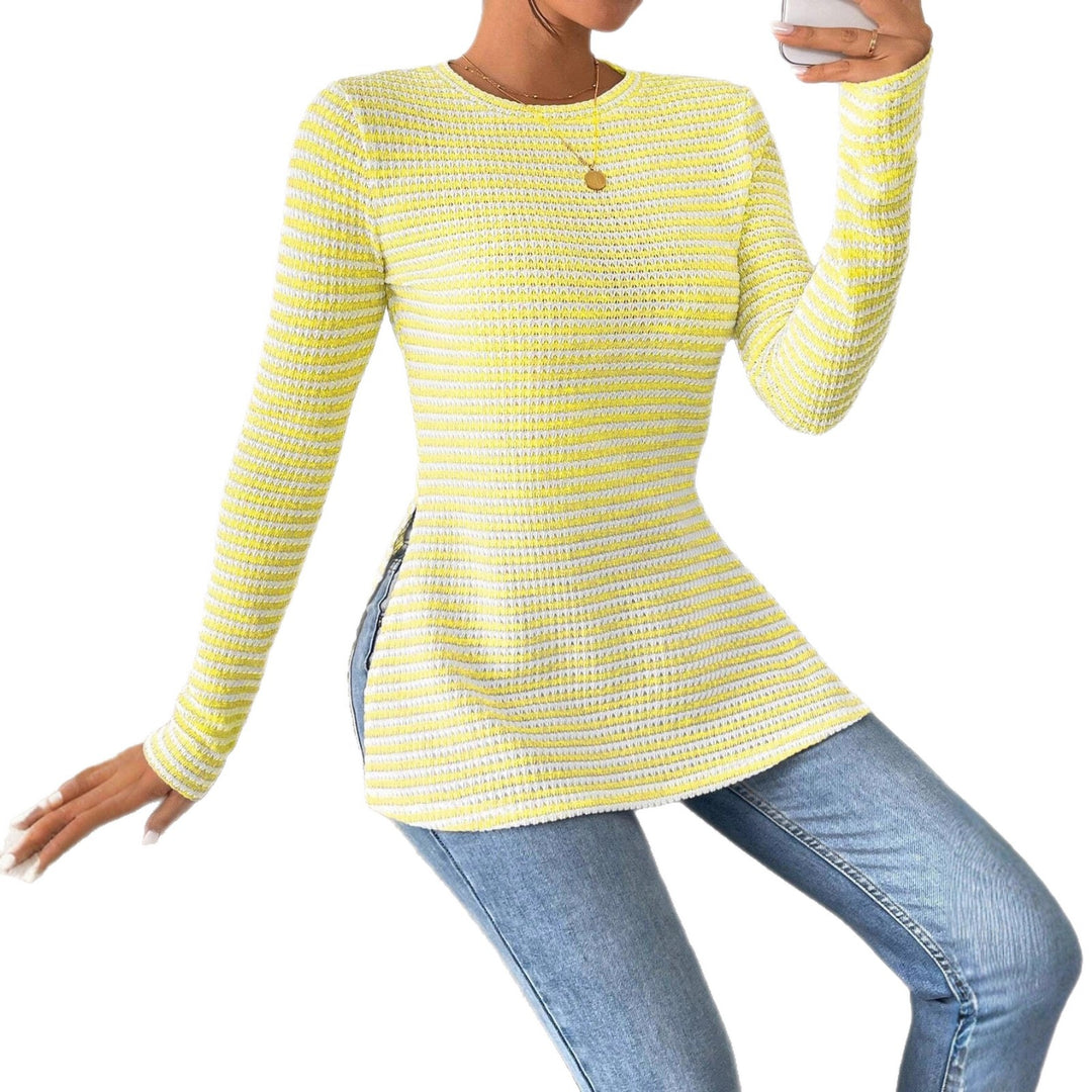 Damen Langarmshirt mit modernem Strickmuster und seitlichen Schlitzen Drune