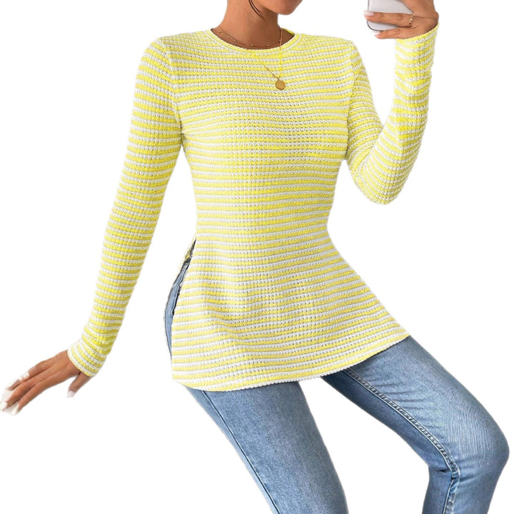 Damen Langarmshirt mit modernem Strickmuster und seitlichen Schlitzen Drune