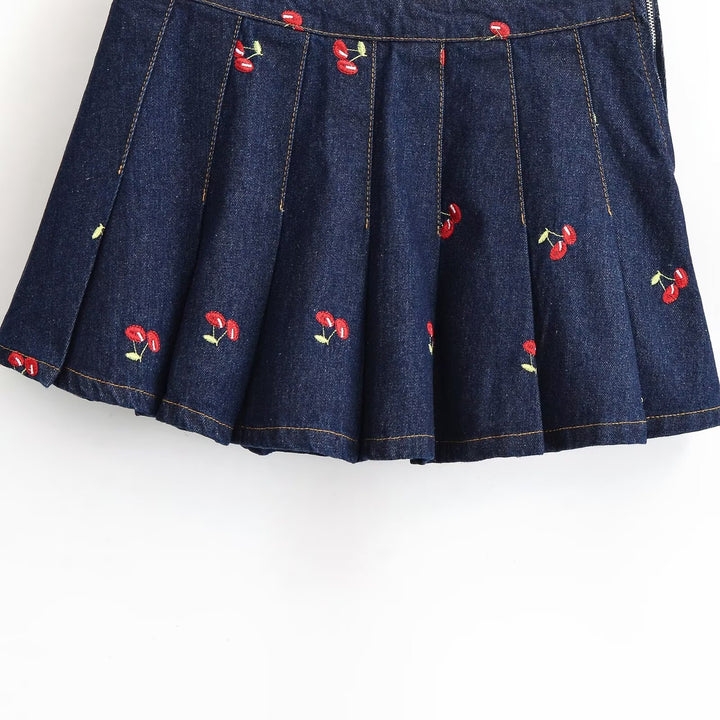 Damen Jeansrock mit aufwendigen Stickereien und plissiertem Design Drune