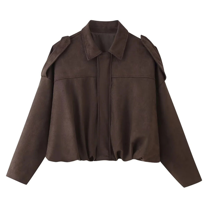 Damen nan kurz geschnittene Oversized-Blousonjacke mit Schulterklappen, verdeckter Frontleiste und elastischem Kordelsaum Drune