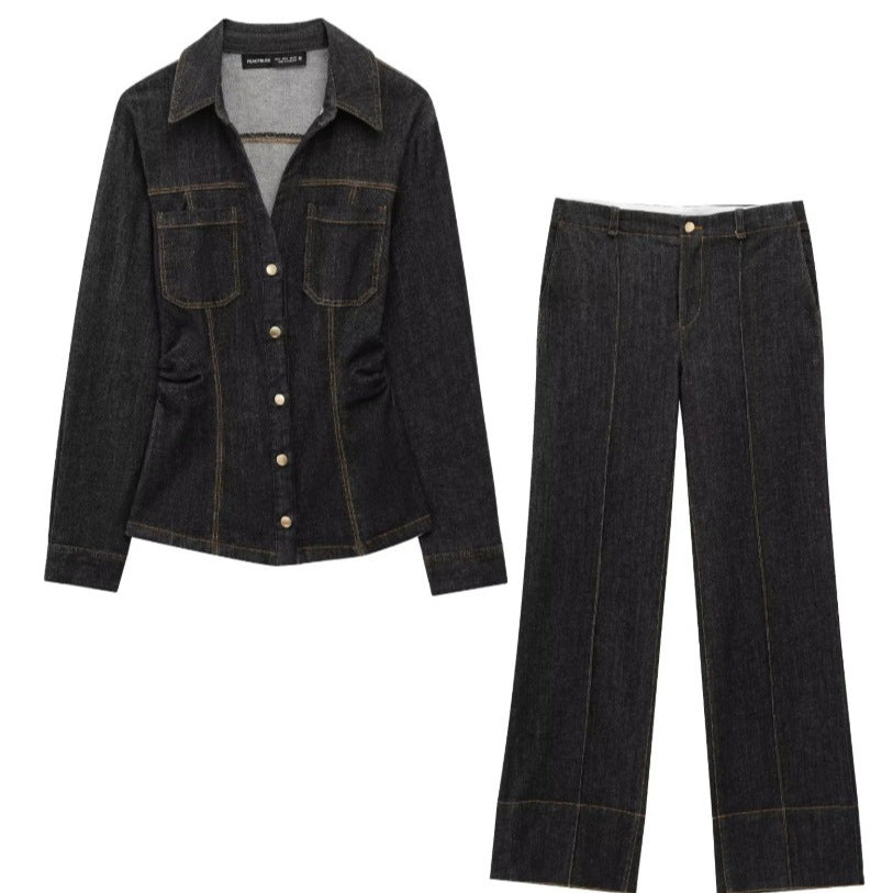 Damen 40+ hochtaillierte weite Denimhose mit Bügelfalte und Saumaufschlag Drune
