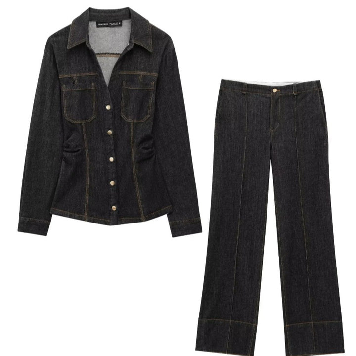 Damen 40+ hochtaillierte weite Denimhose mit Bügelfalte und Saumaufschlag Drune