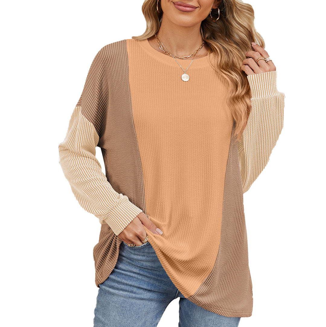 Damen oversized Pullover mit strukturiertem Rippdesign und modernen Farbblockakzenten Drune